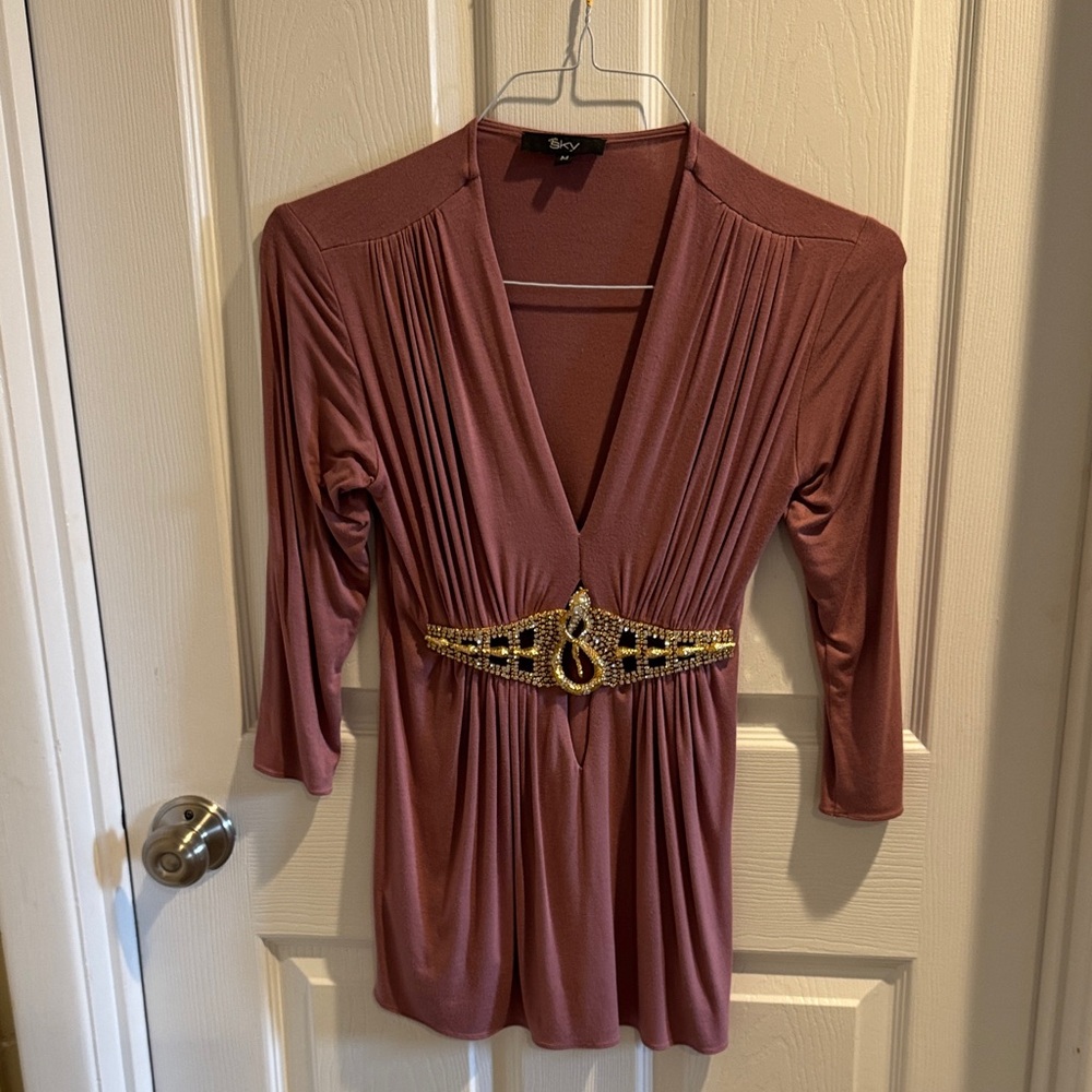 Sky brand Elegant Mauve Top with Gold Embellishment